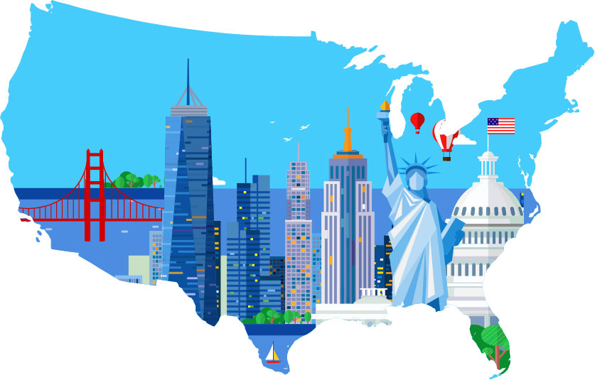 Blue map of the United States