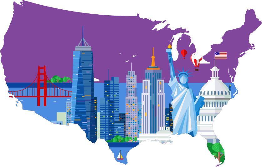 Pink map of the United States