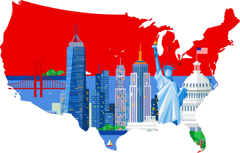 Red map of the United States