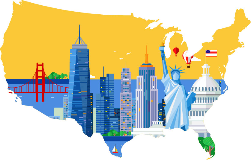 Yellow map of the United States